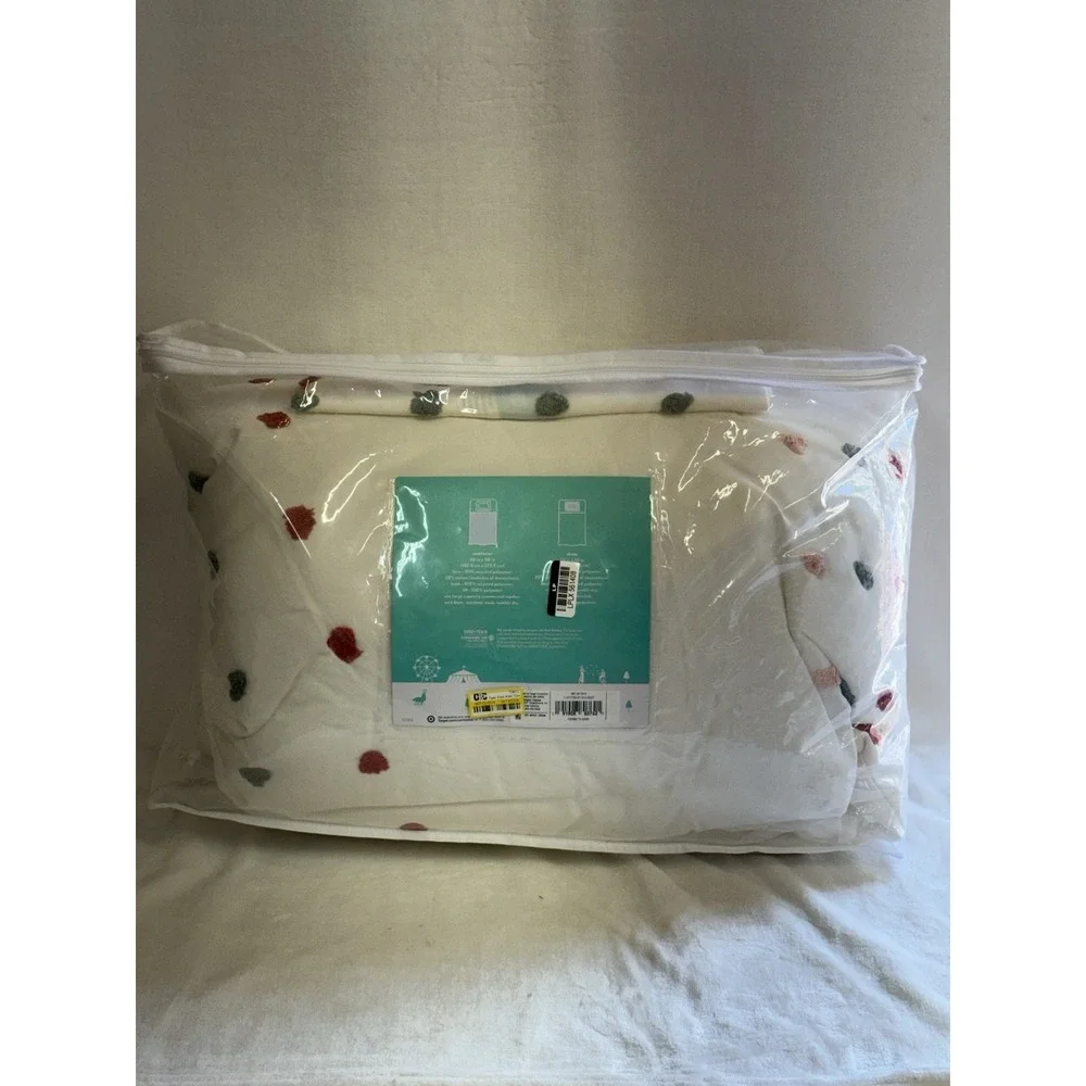 Twin Pom-Pom Comforter Set Cream by Pillowfort NEW!